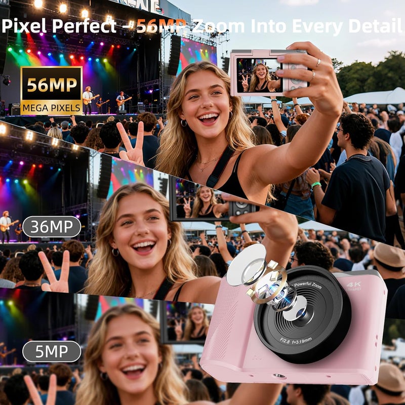 Kasukani 4K Digital Camera for Photography and Video, 56MP Autofocus Vlogging Camera with 3" 180° Flip Screen, 16X Zoom Compact Point and Shoot Camera for YouTube, Travel & Daily Content Creation - Image 2